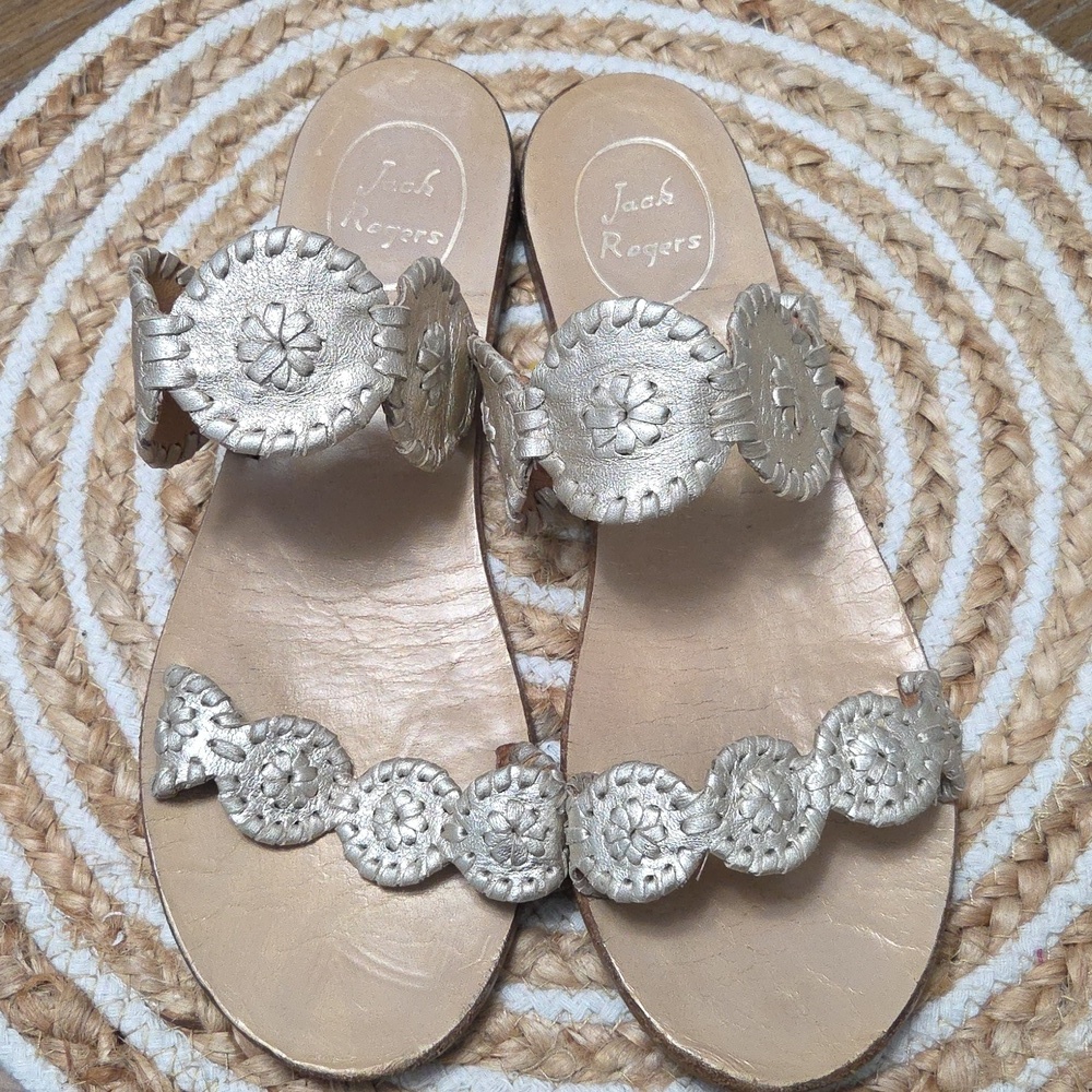 Jack Rogers Lauren II Leather Flat In Platinum, Size 8 - Picture 9 of 10